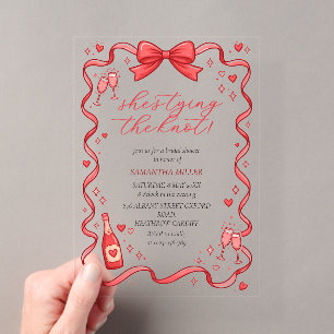 Invitations En Acrylique Elle Noue Le Nœud Rouge Ruban Bridal Shower 