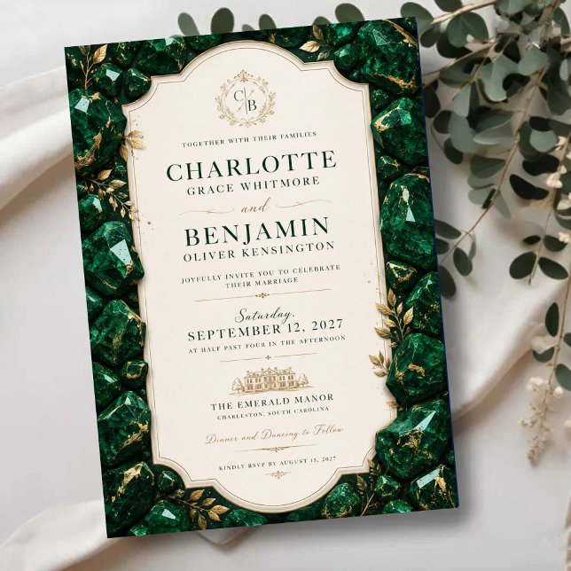 Invitations En Acrylique Emerald Green and Gold Luxury Gemstone (Créateur téléchargé)