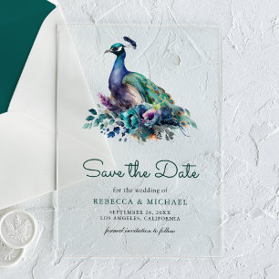 Invitations En Acrylique Emerald Green Floral Peacock Mariage Enregistrer l