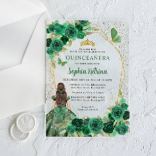 Invitations En Acrylique Emerald Green Floral Princess Quinceañera