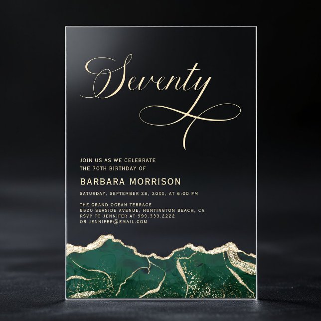Invitations En Acrylique Emerald Green Gold Agate 70e Soixante-dix Annivers (Créateur téléchargé)