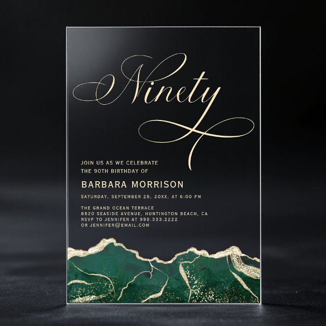 Invitations En Acrylique Emerald Green Gold Agate 90e 90e anniversaire (Créateur téléchargé)