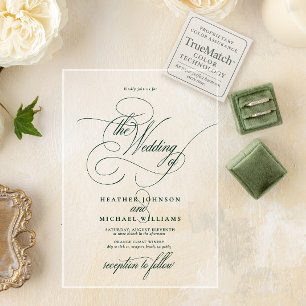 Invitations En Acrylique Emerald Green Moderne Calligraphie Mariage classiq