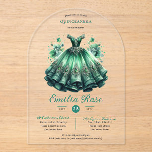 Invitations En Acrylique Emerald Sweet15 QUINCEANERA Robe verte clair