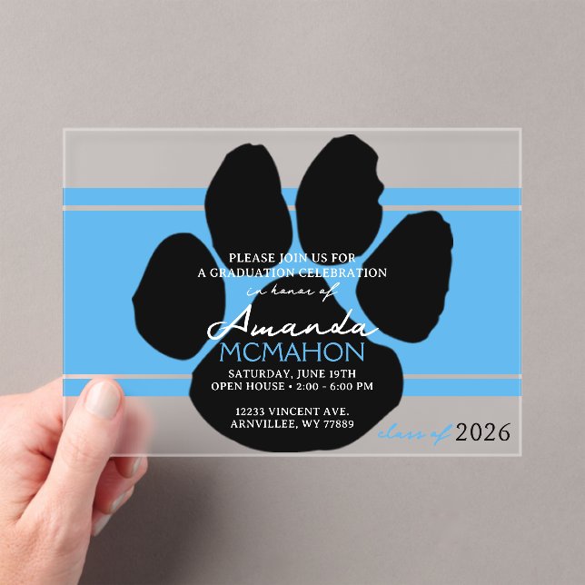 Invitations En Acrylique Empreinte de graduation bleu clair et noir unique (In situ (ordinateur de poche))