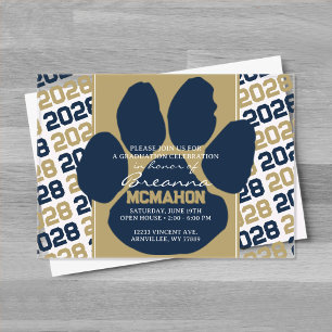 Invitations En Acrylique Empreinte de graduation en bleu et or de la marine