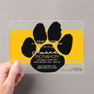 Invitations En Acrylique Empreinte de graduation jaune or et noir unique