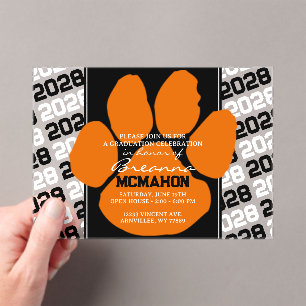 Invitations En Acrylique Empreinte de graduation orange et noir tendance Cl