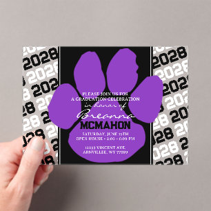 Invitations En Acrylique Empreinte de graduation violette et noire tendance