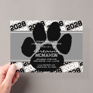 Invitations En Acrylique Empreinte de patte de remise des diplômes grise et