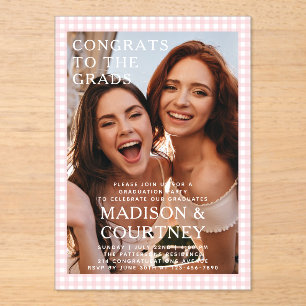 Invitations En Acrylique En vichy Beige moderne Photo Graduation Party