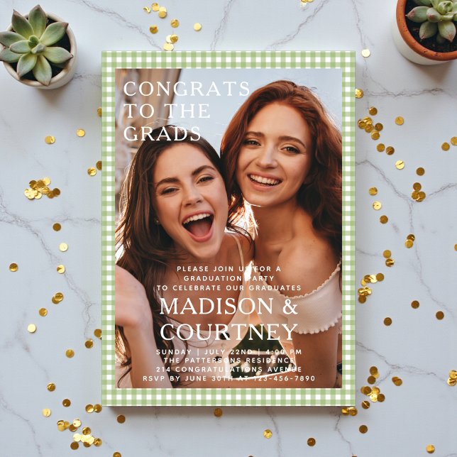 Invitations En Acrylique En vichy Vert moderne Photo Graduation Party (Créateur téléchargé)