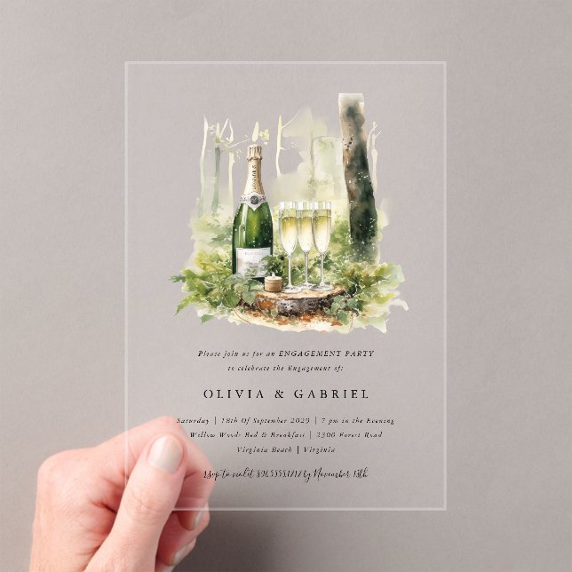 Invitations En Acrylique Enchanted Forest Elegant Engagement Party  (In situ (ordinateur de poche))