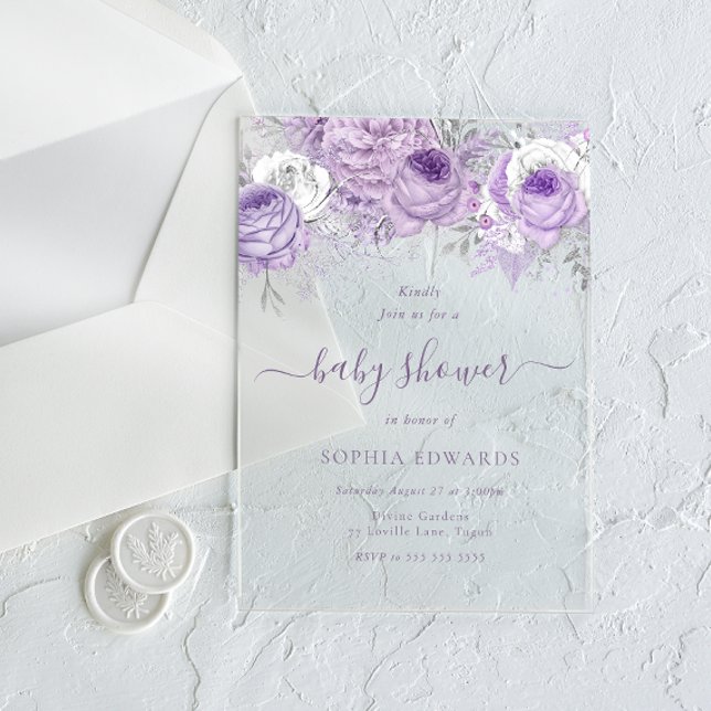 Invitations En Acrylique Enchanted Lavender Baby Shower (Créateur téléchargé)