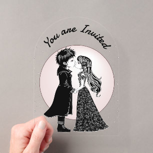 Invitations En Acrylique Enfants gothiques mignons emo embrassent la Saint-
