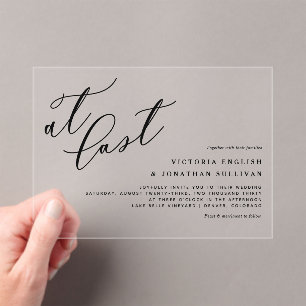 Invitations En Acrylique Enfin mariage de calligraphie moderne noire