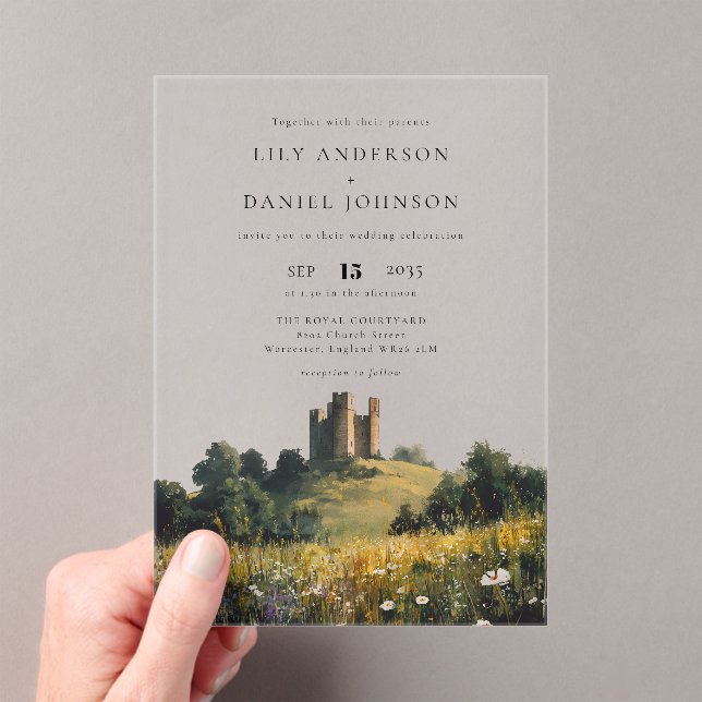 Invitations En Acrylique English Castle Wildflowers Floral Wedding (In situ (ordinateur de poche))