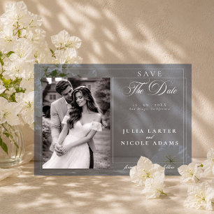 Invitations En Acrylique Enregistrer la date de la photo de calligraphie bl