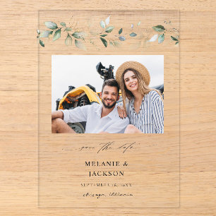 Invitations En Acrylique Enregistrez la date Eucalyptus Glow Photo 2