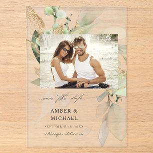 Invitations En Acrylique Enregistrez la date Eucalyptus Glow Photo 3