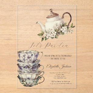 Invitations En Acrylique Ensemble de tasses et théière Fleurs Or Shower de