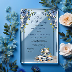 Invitations En Acrylique Ensemble de thé floral bleu élégant pour douche de