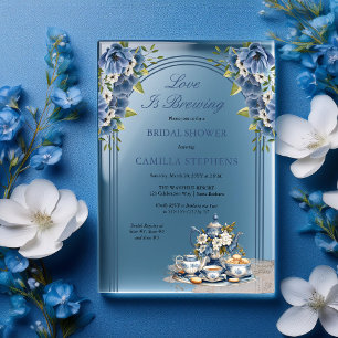Invitations En Acrylique Ensemble de thé floral bleu élégant pour la fête d