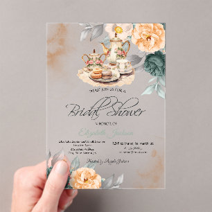 Invitations En Acrylique Ensemble de thé Roses Vertes Baby Shower