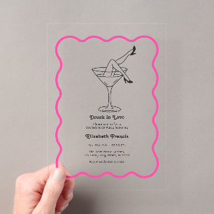 Invitations En Acrylique Enterrement de vie de jeune fille Martini Rétro Am