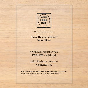 Invitations En Acrylique Entreprise minimaliste blanche   Événement acryliq