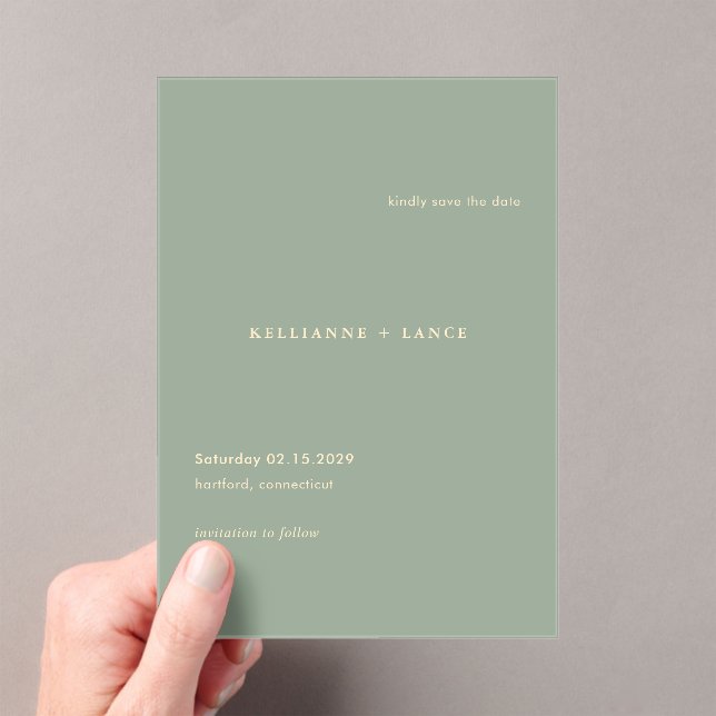 Invitations En Acrylique Épingle de mariage simple vert sauge moderne à con (In situ (ordinateur de poche))