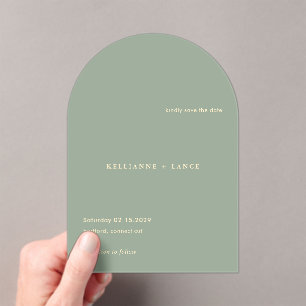 Invitations En Acrylique Épingle de mariage simple vert sauge moderne pour