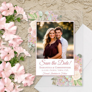 Invitations En Acrylique Épousailles Fleurs de Roses Bohème Rose Save the D