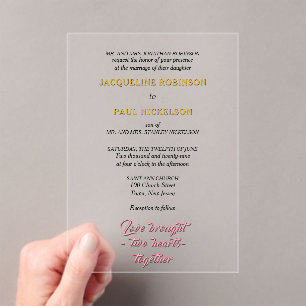 Invitations En Acrylique Épouse et chambre d'or et rose