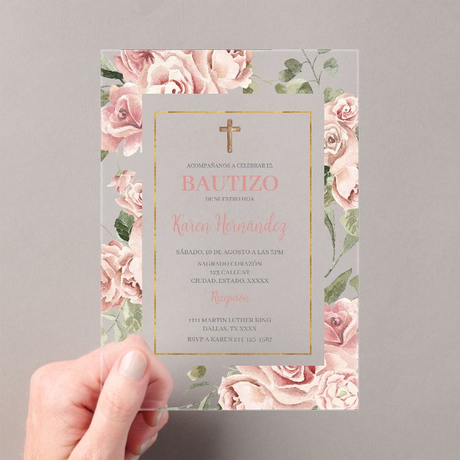 Invitations En Acrylique Espagnol Baptême Girl (In situ (ordinateur de poche))