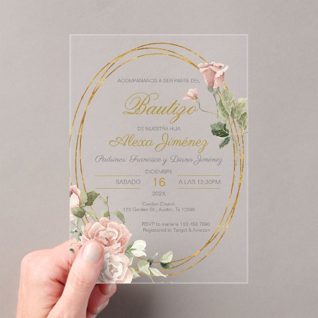 Invitations En Acrylique Espagnol Baptême Girl (In situ (ordinateur de poche))