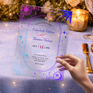 Invitations En Acrylique Étoile Céleste Bleu Violet Soleil Lune Mariage Acr