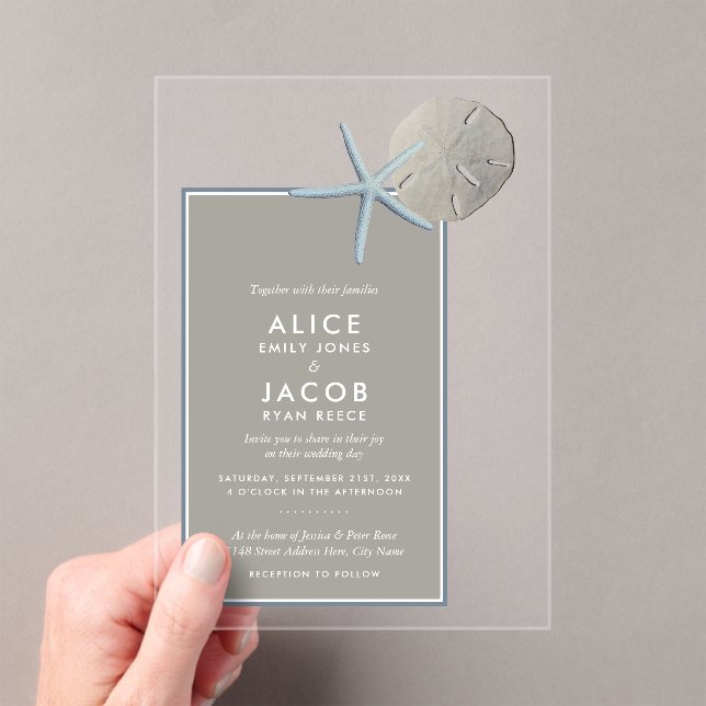 Invitations En Acrylique Étoile de mer et Dollar de sable - Mariage sur la  (In situ (ordinateur de poche))