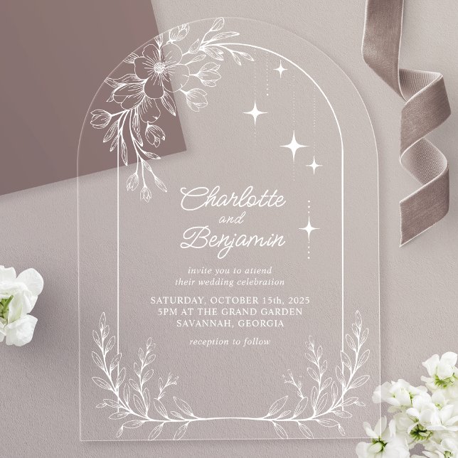 Invitations En Acrylique Étoile Florale Blanche Arche Moderne de Mariage (Créateur téléchargé)