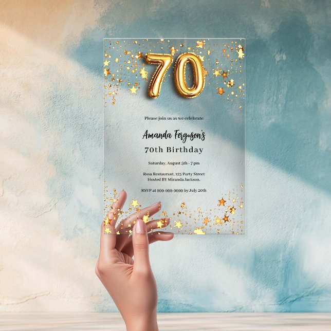 Invitations En Acrylique étoiles dorées 70e anniversaire transparent (Créateur téléchargé)