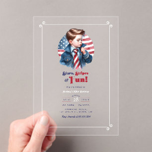 Invitations En Acrylique Étoiles, Rayures et Fête d'anniversaire patriotiqu