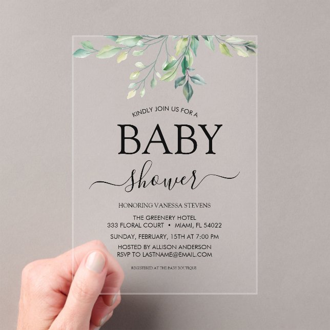 Invitations En Acrylique Eucalyptus baby shower verdoyant (In situ (ordinateur de poche))