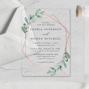 Invitations En Acrylique Eucalyptus Géométrique Mariage Feuille d'Or Rose