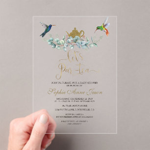 Invitations En Acrylique Eucalyptus Hummingbirds Boy Tea Baby shower