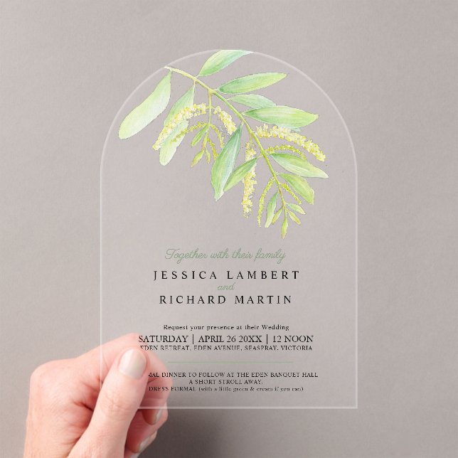 Invitations En Acrylique  Eucalyptus leaves green water wedding  (In situ (ordinateur de poche))
