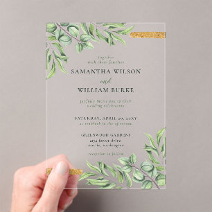 Invitations En Acrylique Eucalyptus rustique Verdure Mariage succulent
