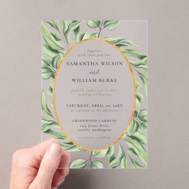 Invitations En Acrylique Eucalyptus rustique Verdure Mariage succulent (In situ (ordinateur de poche))