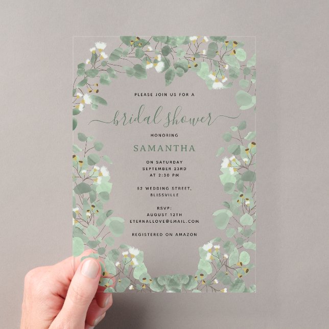 Invitations En Acrylique Eucalyptus Verdure Mariage Argent Comptoir (In situ (ordinateur de poche))
