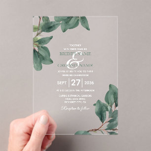 Invitations En Acrylique Eucalyptus Vert clair Mariage transparent