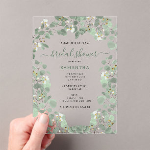 Invitations En Acrylique Eucalyptus Vert Fête des mariées Dollar Argent
